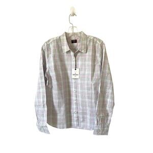 UNTUCKit Cotton Plaid Long Sleeve Button Down Blouse Top Pink Blue Size 12 NEW